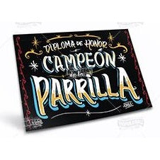 CARTEL MINI DIPLOMA DE HONOR CAMPEON DE LA PARRILLA (25 x 18)