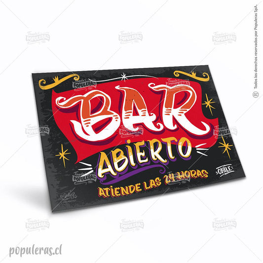 CARTEL GRANDE BAR ABIERTO (35 x 25)