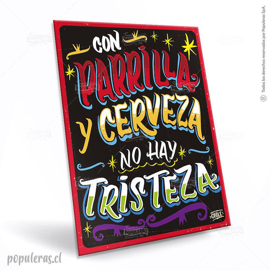 CARTEL GRANDE CON PARRILLA Y CERVEZA