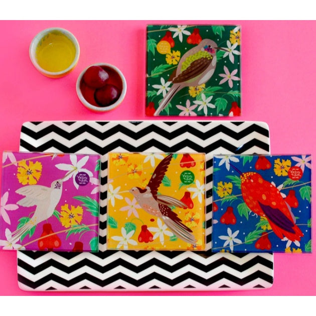 SET POSAVASOS VIDRIO TEMPLADO PICAFLOR (CUADRADO)