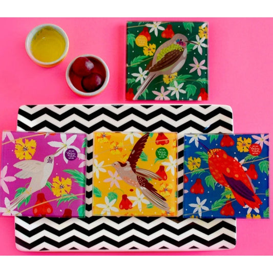 SET POSAVASOS VIDRIO TEMPLADO PICAFLOR (CUADRADO)