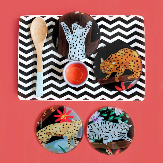 SET POSAVASOS VIDRIO TEMPLADO PEQUEÑOS FELINOS (REDONDOS)