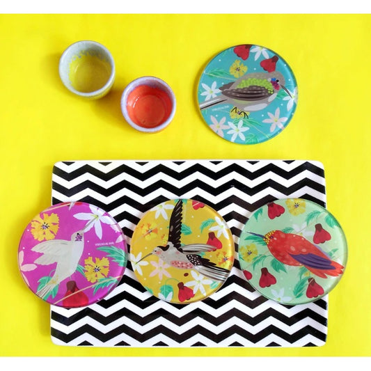 SET POSAVASOS VIDRIO TEMPLADO PICAFLOR (REDONDO)