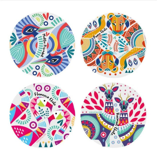 SET POSAVASOS VIDRIO TEMPLADO FAUNA GEOMETRICA (REDONDO)